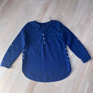 Talbots Womens 100% Linen Popover 3/4 Sleeve Shirt In Blue Women's Size Medium